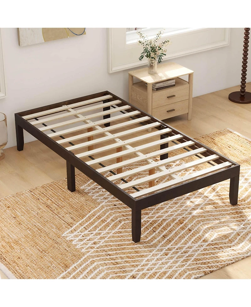 Costway Wooden Platform Bed Frame with Rubberwood Legs Under-Bed Storage