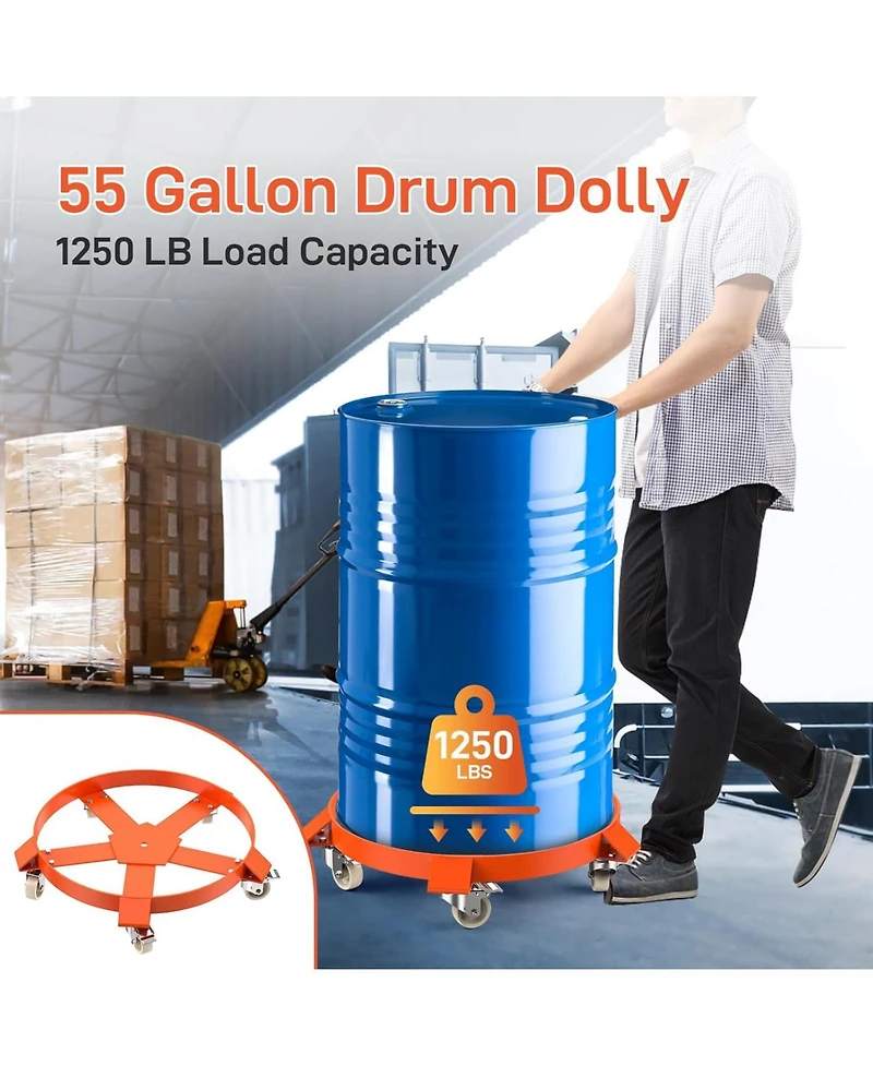 gaomon 55 Gallon Drum Dolly 1250 lb Capacity Heavy Duty Barrel Dolly with Steel Frame 5 Swivel Casters Industrial Drum Cart for Warehouse