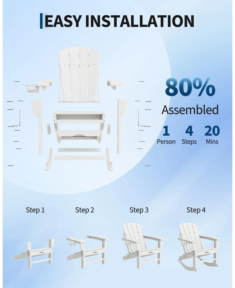 gaomon 2 Pcs All-Weather Hdpe Outdoor Folding Adirondack Rocking Chair with Retractable Ottoman for patios, Decks, Gardens
