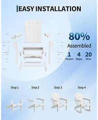 gaomon 2 Pcs All-Weather Hdpe Outdoor Folding Adirondack Rocking Chair with Retractable Ottoman for patios, Decks, Gardens