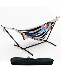 gaomon Double Hammock with Foldable Steel Stand and Carry Bag, Weight Capacity Indoor Outdoor Standing Hammock, Portable Cotton