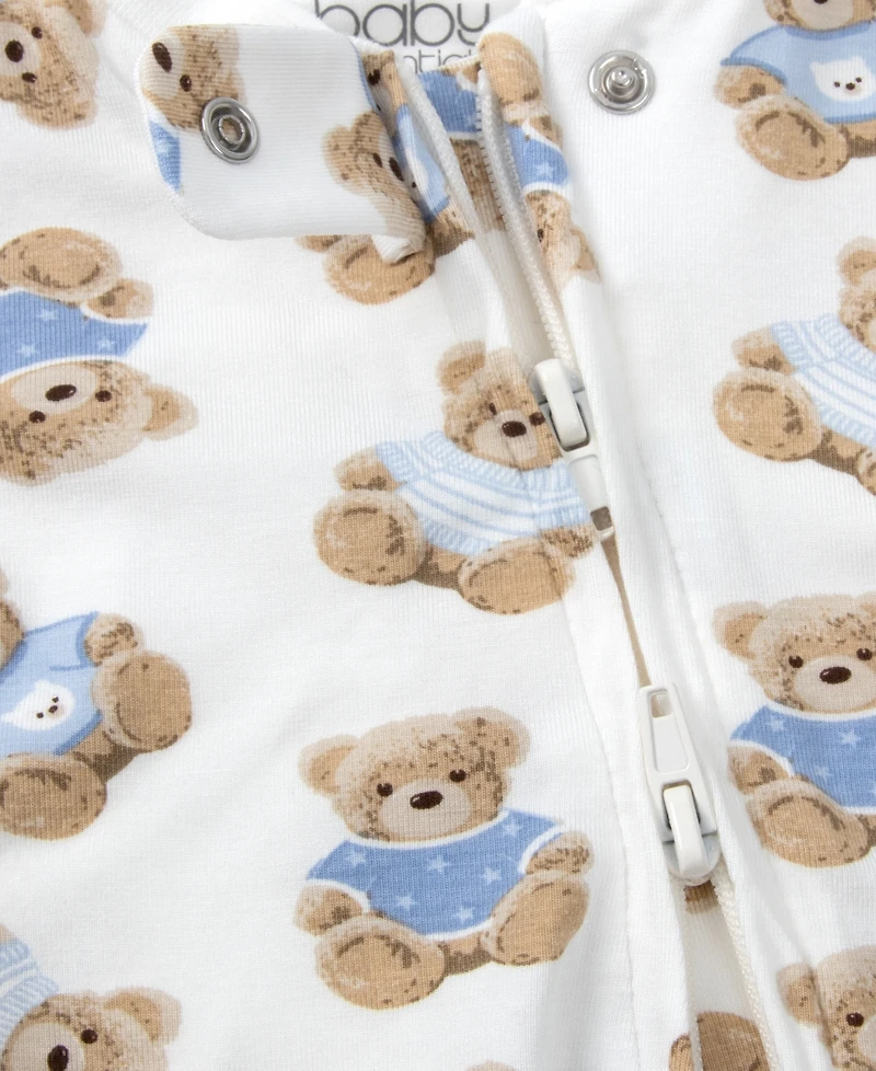 Baby Essentials Boys' Bear Print coverall, Blanket, Hat and Wooden Sign, 4-Piece Set