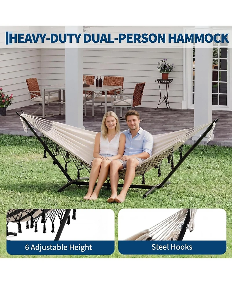 gaomon 450 Lbs Capacity Portable Double Hammock with Stand for Outdoor Patio Backyard Poolside, Stripes