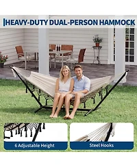 gaomon 450 Lbs Capacity Portable Double Hammock with Stand for Outdoor Patio Backyard Poolside, Stripes