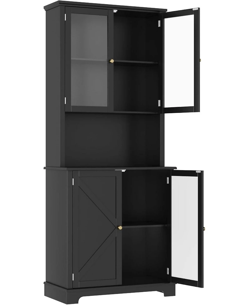 gaomon 72-Inch-Tall Kitchen Hutch Cabinet with Glass Doors, 41-Inch-Wide Freestanding Storage Cabinet with Charging Station and Led Lights
