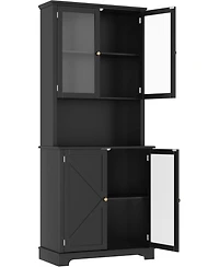 gaomon 72-Inch-Tall Kitchen Hutch Cabinet with Glass Doors, 41-Inch-Wide Freestanding Storage Cabinet with Charging Station and Led Lights