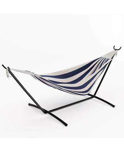 gaomon Double Hammock with Foldable Steel Stand and Carry Bag, Weight Capacity Indoor Outdoor Standing Hammock, Portable Cotton
