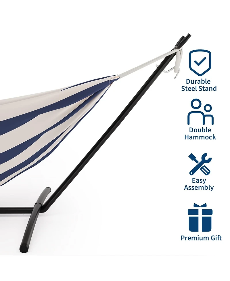 gaomon Double Hammock with Foldable Steel Stand and Carry Bag, Weight Capacity Indoor Outdoor Standing Hammock, Portable Cotton