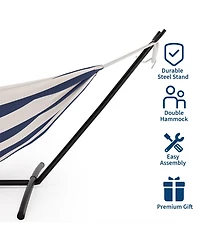 gaomon Double Hammock with Foldable Steel Stand and Carry Bag, Weight Capacity Indoor Outdoor Standing Hammock, Portable Cotton