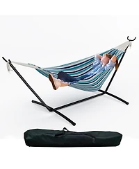 gaomon Double Hammock with Foldable Steel Stand and Carry Bag, Weight Capacity Indoor Outdoor Standing Hammock, Portable Cotton