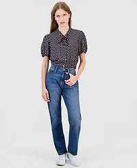 Nautica Women's Printed Puff-Sleeve Button-Front Shirt