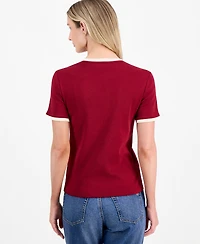 Nautica Women's Cotton Button-Shoulder Ringer T-Shirt