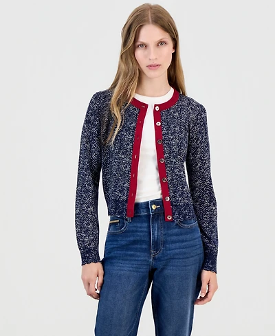 Nautica Women's Cotton Herringbone Cardigan Sweater