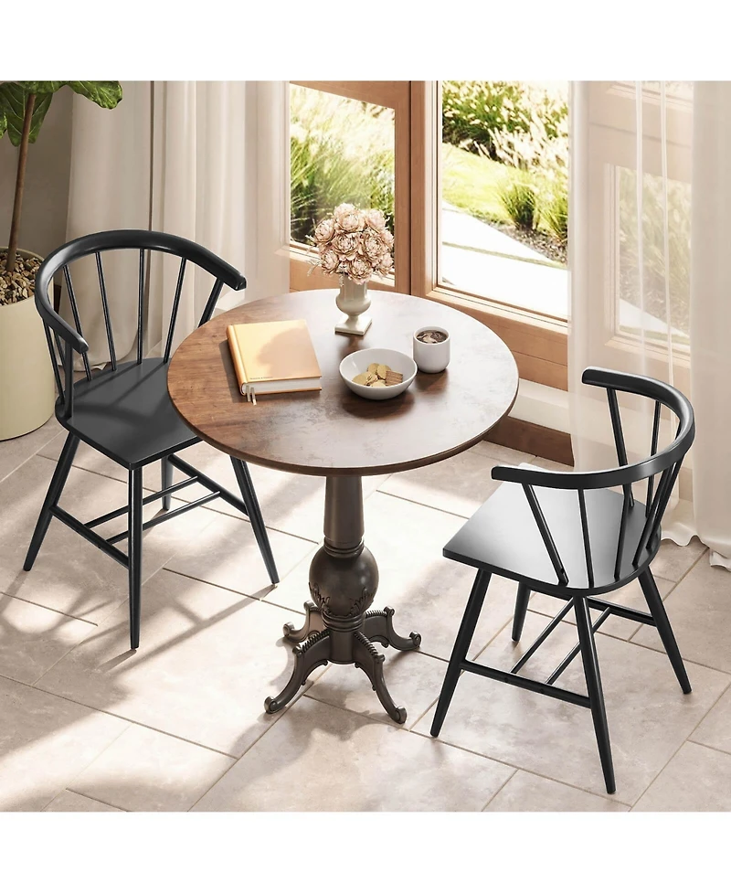 Costway Windsor Dining Chair Set of 2 with Rubber Wood Frame Curved Spindle Back and Armrest