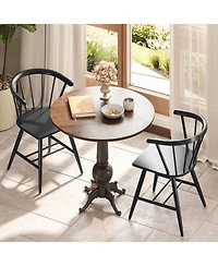 Costway Windsor Dining Chair Set of 2 with Rubber Wood Frame Curved Spindle Back and Armrest