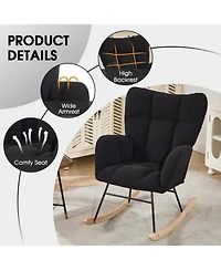 Rainsken Comfortable Glider Rocking Chair, Upholstered Teddy fabric Accent Chairs, Solid Wood Frame, for Living Rooms Bedrooms Offices