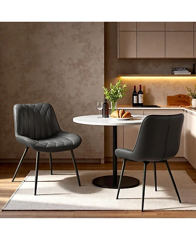 gaomon Set of 2 Modern Dining Chairs Upholstered Pu Leather Armless Side Chairs with Thick Cushion for Kitchen Dining Room
