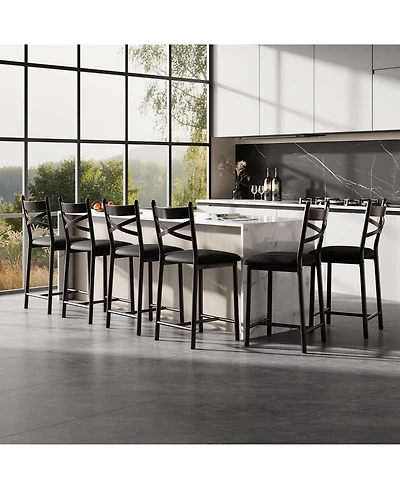 gaomon Counter Height Bar Stools Set of 8, Upholstered Dining Chairs, Thick Cushion, X-Back, Waterproof Pu Leather, for Kitchen Island