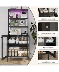 Gaomon 67" Home Bar Cabinet, Wine Storage with Built-in Power Outlets, Led Lighting for Living Room
