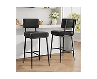 homfan 2 Set of Faux Leather Counter Height Bar Stools with Backrest, Modern Upholstered Chairs with Metal Legs for Kitchen Island and Counter Bar