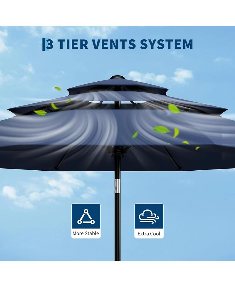 Xo Patio Umbrella with Vented Canopy, Outdoor Market Table Umbrella with Crank Lift & Push Button Tilt, 8-Rib Steel Frame Uv-Resistant Shade