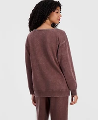 Rebellious One Juniors' Tokyo Flower Mineral-Wash Boat-Neck Fleece Sweatshirt