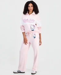 Sanrio Juniors' Hello Kitty Varsity Quarter-Zip Fleece Pullover Sweatshirt