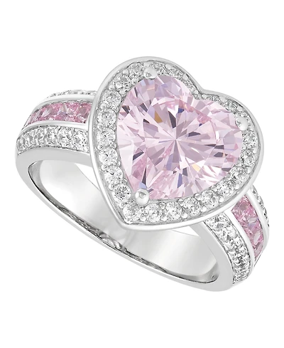 Arabella Pink Cubic Zirconia (7-1/3 ct. t.w.) and White Cubic Zirconia (1-1/5 ct. t.w.) Heart Ring in Sterling Silver Rhodium