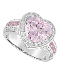 Arabella Pink Cubic Zirconia (7-1/3 ct. t.w.) and White Cubic Zirconia (1-1/5 ct. t.w.) Heart Ring in Sterling Silver Rhodium
