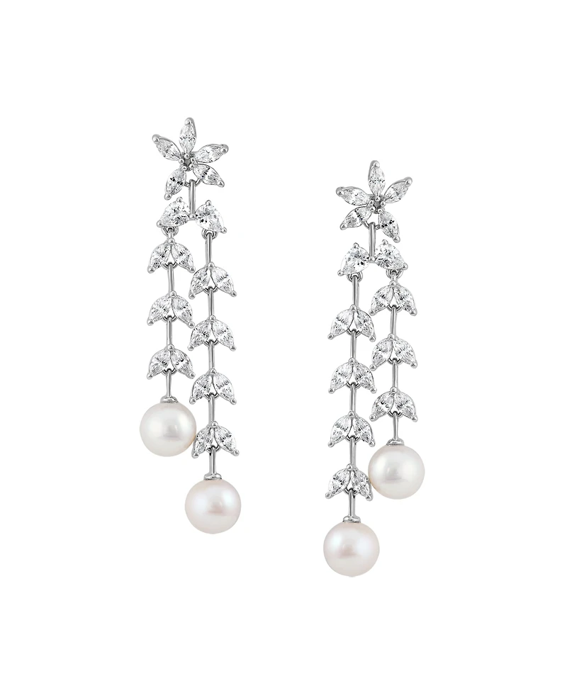 Arabella Cultured Freshwater Pearl (6-6.5mm) & White Cubic Zirconia (5-3/8 ct. t.w.) Drop Earrings in Sterling Silver