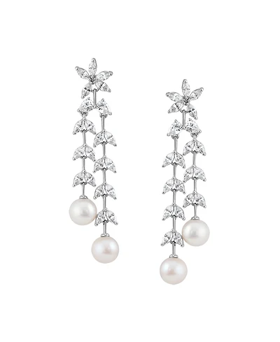 Arabella Cultured Freshwater Pearl (6-6.5mm) & White Cubic Zirconia (5-3/8 ct. t.w.) Drop Earrings in Sterling Silver