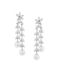 Arabella Cultured Freshwater Pearl (6-6.5mm) & White Cubic Zirconia (5-3/8 ct. t.w.) Drop Earrings in Sterling Silver