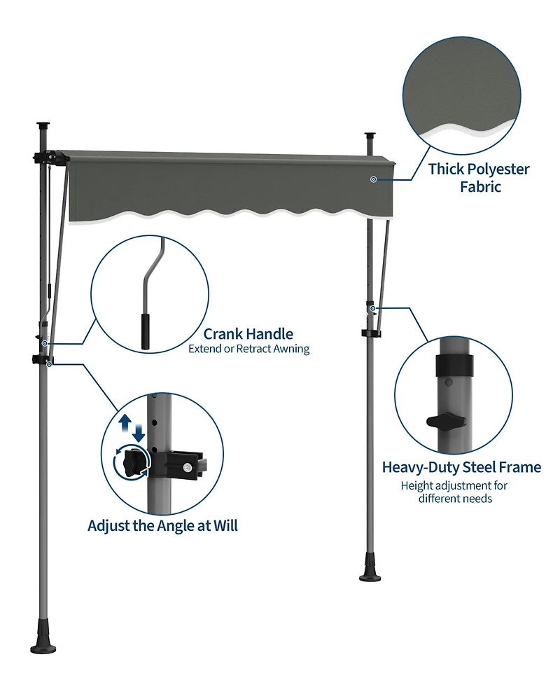 gaomon Outdoor Sunshade Shelter, Manual Patio Retractable Awning, Uv Protection for Backyard Garden