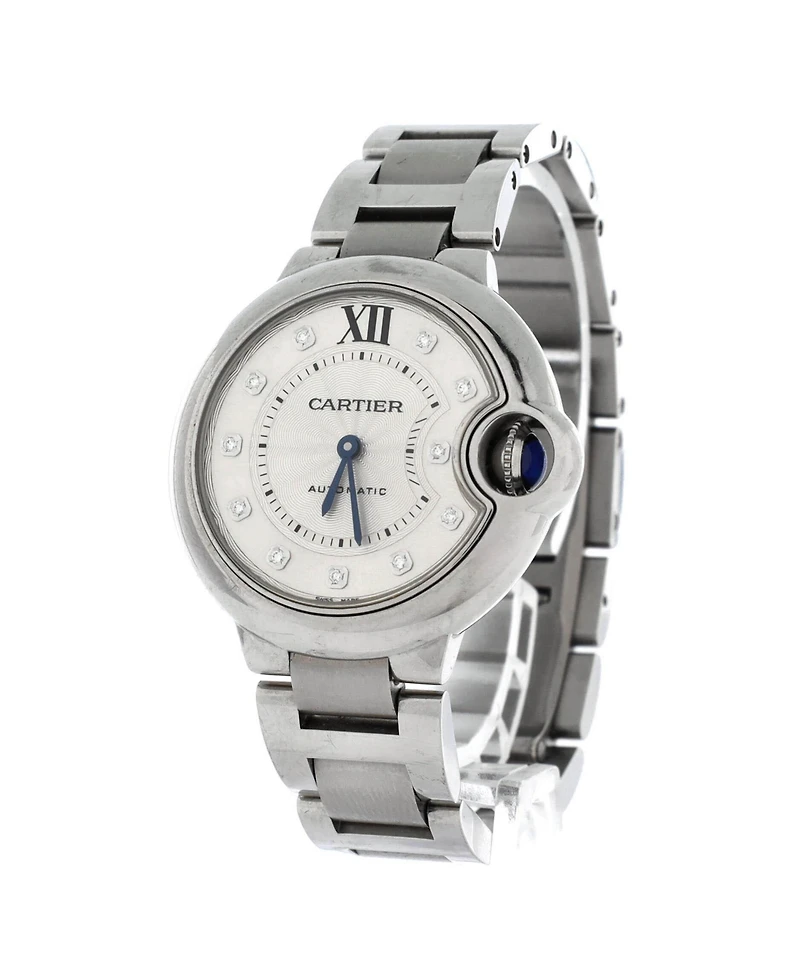 Pre-Owned Cartier Ballon Bleu de Cartier Automatic Watch in Stainless Steel with Diamond Markers 33mm