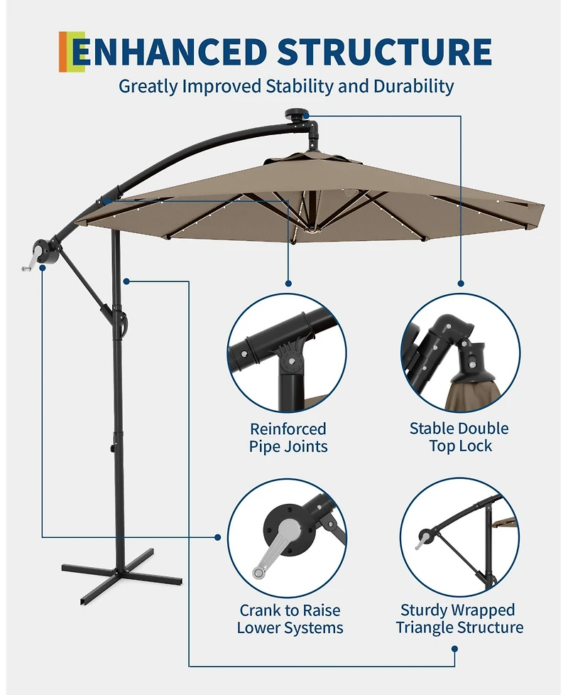 gaomon 10 Feet Uv-Resistant Offset Patio Umbrella with Solar Led Lights for Backyard, Poolside