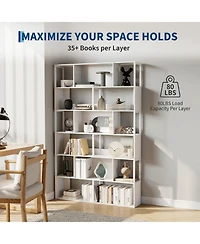 gaomon Modern 6-Tier Geometric Standing Bookshelf, Bookcase for Living Room Storage