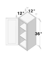 Boyel Living 12 Inch x 36 Inch Standard Wall Cabinet 1 Door 2 Shelves, Kitchen Cabinet with Solid Wood Frame, Soft-Close Hinge