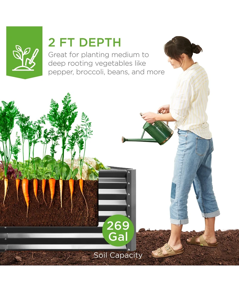 Best Choice Products 6x3x2ft Outdoor Metal Raised Garden Bed, Planter Box for Vegetables, Flowers, Herbs
