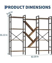 gaomon Industrial Bookcase, 4-Tier Large Bookshelf with Unique Tree Design Shelves, Heavy-Duty Open Storage Shelf with Steel Frame