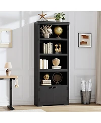 gaomon 5 Tier Farmhouse Bookshelf 69 Inch Tall with 2 Doors and Adjustable Shelves Anti-Slip Storage Rack for Home Office Living Room Library