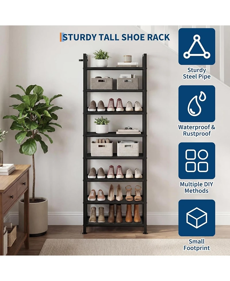gaomon 8-Tier Slim Shoe Rack Metal Frame With Non-Woven Fabric Shelves, Adjustable Design Perfect For Entryways, Bedrooms And More