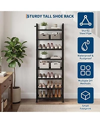 gaomon 8-Tier Slim Shoe Rack Metal Frame With Non-Woven Fabric Shelves, Adjustable Design Perfect For Entryways, Bedrooms And More