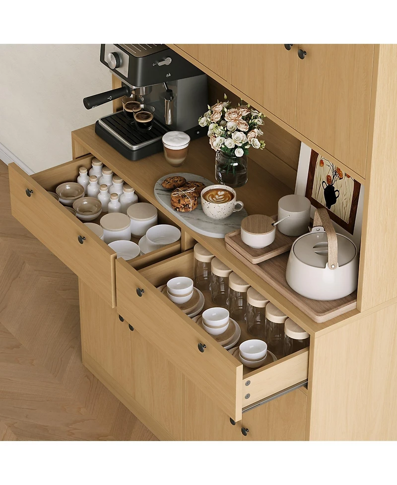 gaomon Tall Kitchen Pantry Cabinet with Charging Station, 8 Doors, 2 Drawers, for and Dining Room