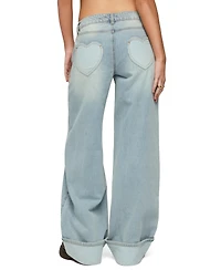 Edikted Women's Contrast Heart Low Rise Baggy Jeans