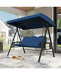 Gouun 3-Seat Outdoor Patio Porch Swing Chair with Adjustable Canopy, Cushions, Pillow and Side Trays