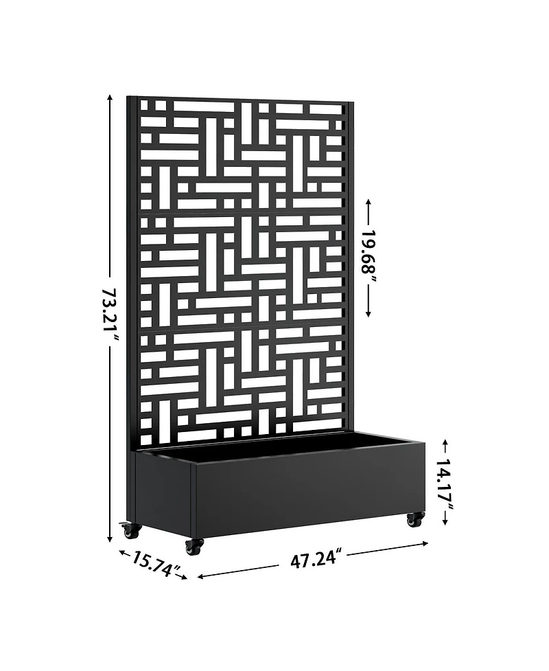 Asagikoiai Outdoor Metal Planter Box with Trellis, Raised Garden Bed with Wheels and Privacy Screen