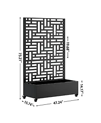 Asagikoiai Outdoor Metal Planter Box with Trellis, Raised Garden Bed with Wheels and Privacy Screen