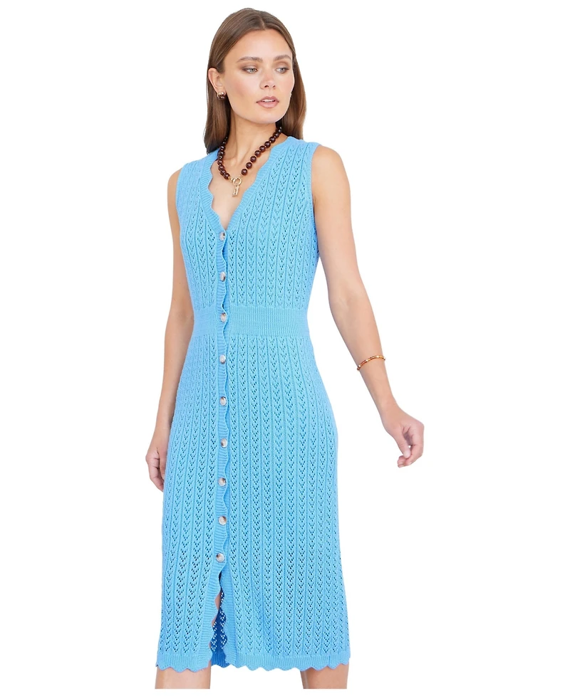 Yumi Women's Cotton Scallop Crochet Knitted Dress