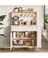 homfan Fluted Sideboard Buffet Cabinet with Storage, Modern Coffee Bar Unit Adjustable Shelves and 2 Drawers for Indoor Spaces