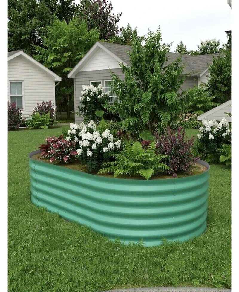 Xo 8x4x1.5FT Oval Raised Garden Bed, 0.6mm Galvanized Steel Planter Box, Weatherproof Outdoor Garden Bed for Vegetables Herbs Flowers